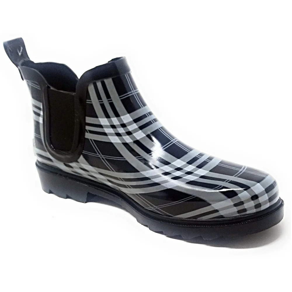 Women's Ankle Rubber Rain Boots, Rb-3168, Plaid